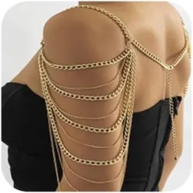 Missgrace Bride Women Shiny Statement Tassel Body Chain Shawl Dainty Body Jewelry Layered Shoulder Chain Wedding Party Nightclub Body Accessories for Women Bride