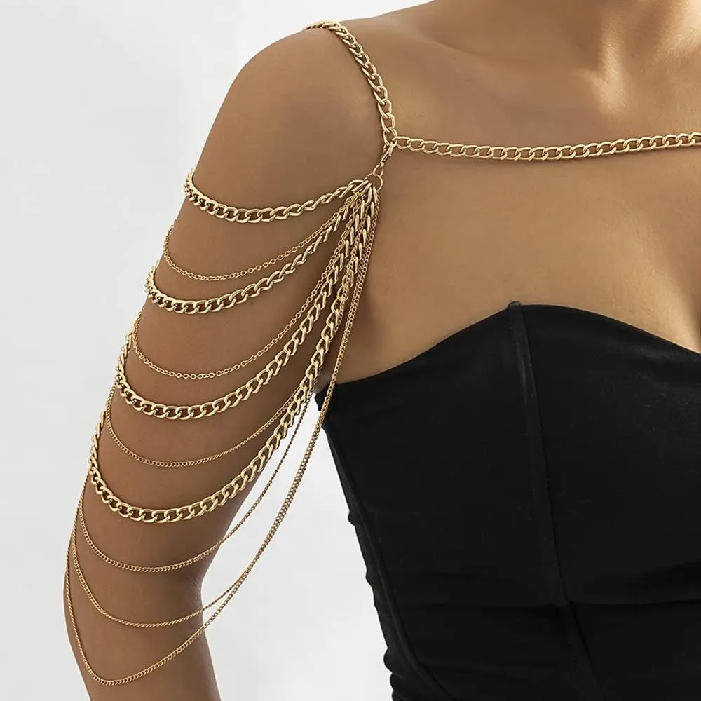 Missgrace Bride Women Shiny Statement Tassel Body Chain Shawl Dainty Body Jewelry Layered Shoulder Chain Wedding Party Nightclub Body Accessories for Women Bride