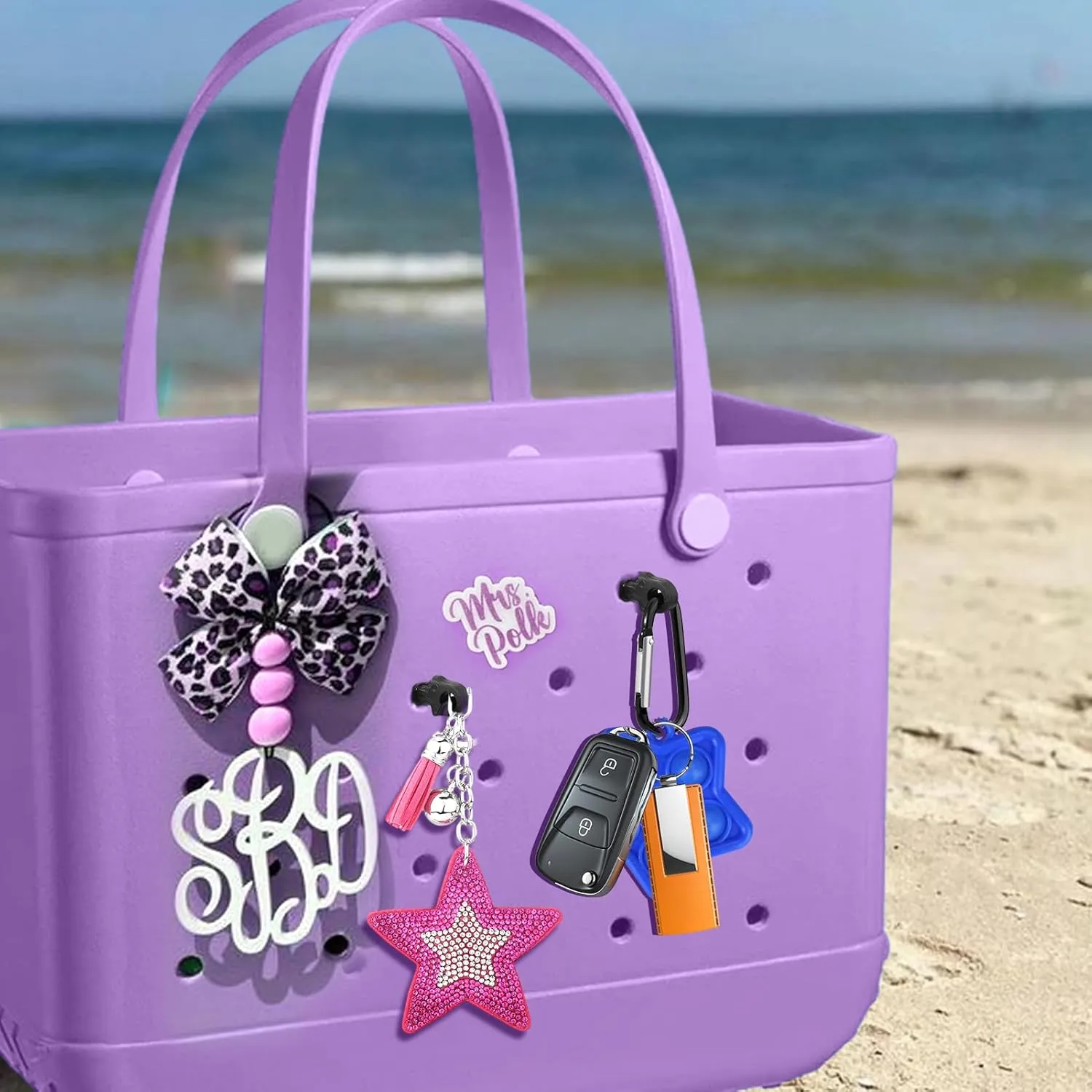 Mity rain Key Holder for Bogg Bag, Accessories for Bogg Bags Original X Large, Insert Charm Carabiner Keychain for Beach Bag