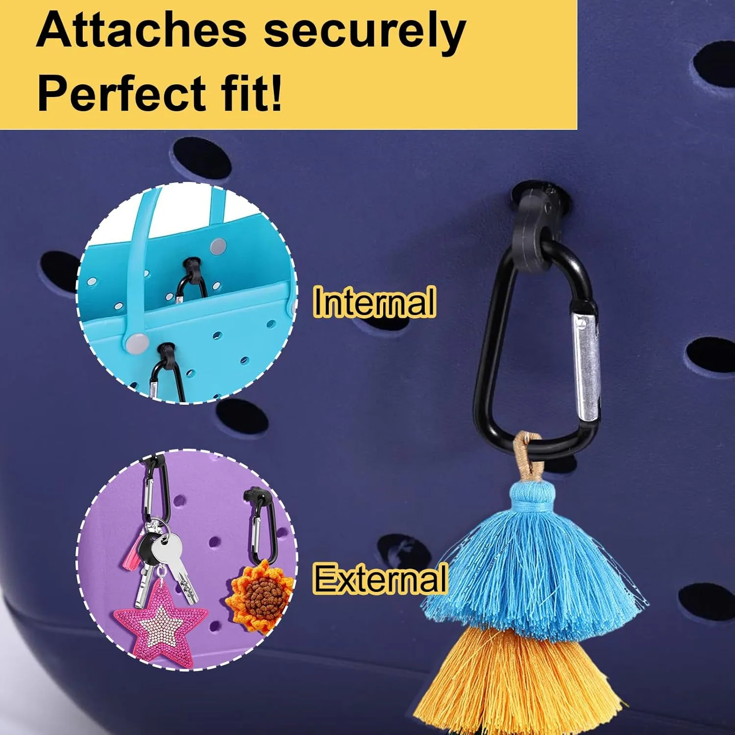 Mity rain Key Holder for Bogg Bag, Accessories for Bogg Bags Original X Large, Insert Charm Carabiner Keychain for Beach Bag