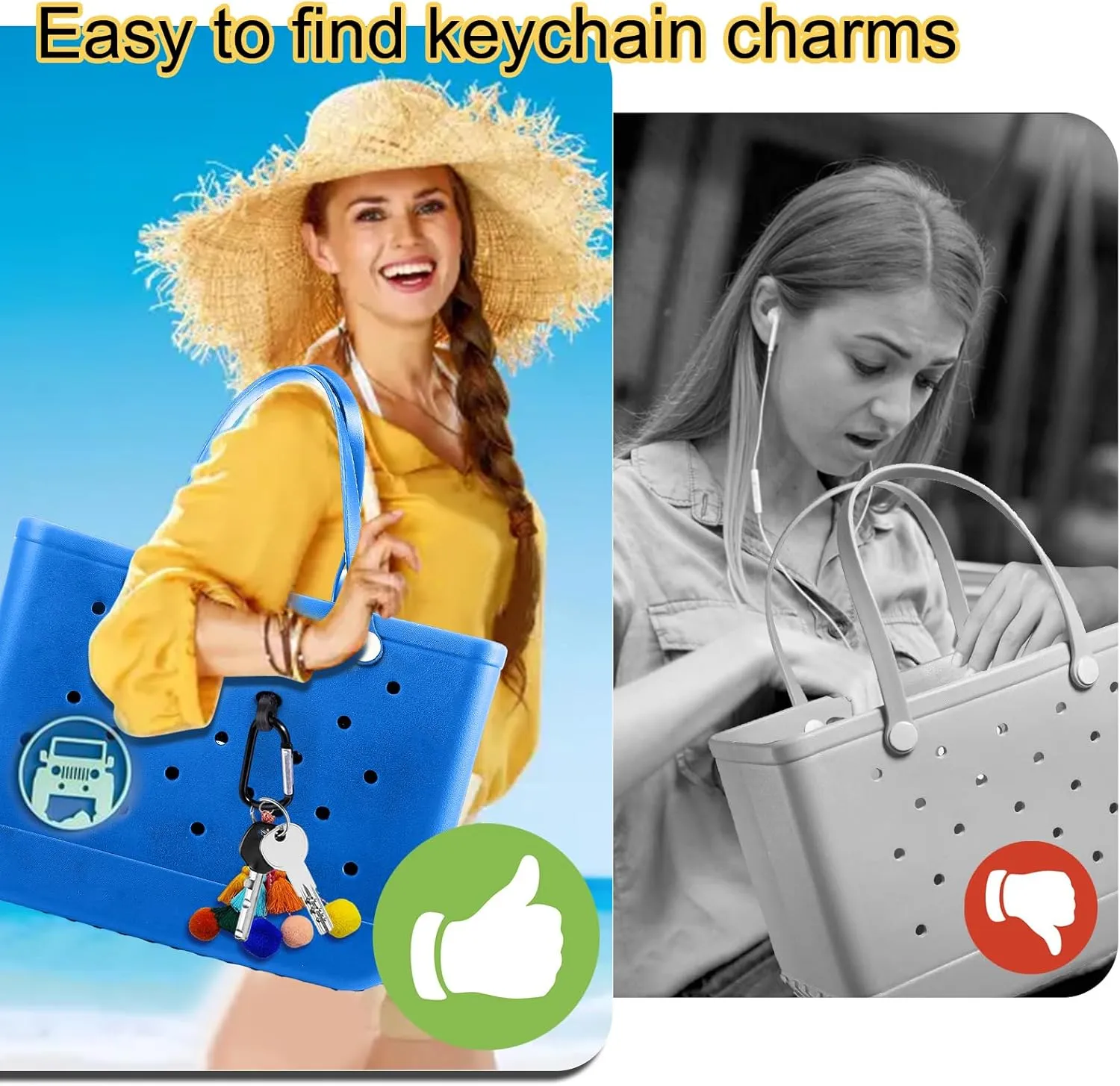 Mity rain Key Holder for Bogg Bag, Accessories for Bogg Bags Original X Large, Insert Charm Carabiner Keychain for Beach Bag