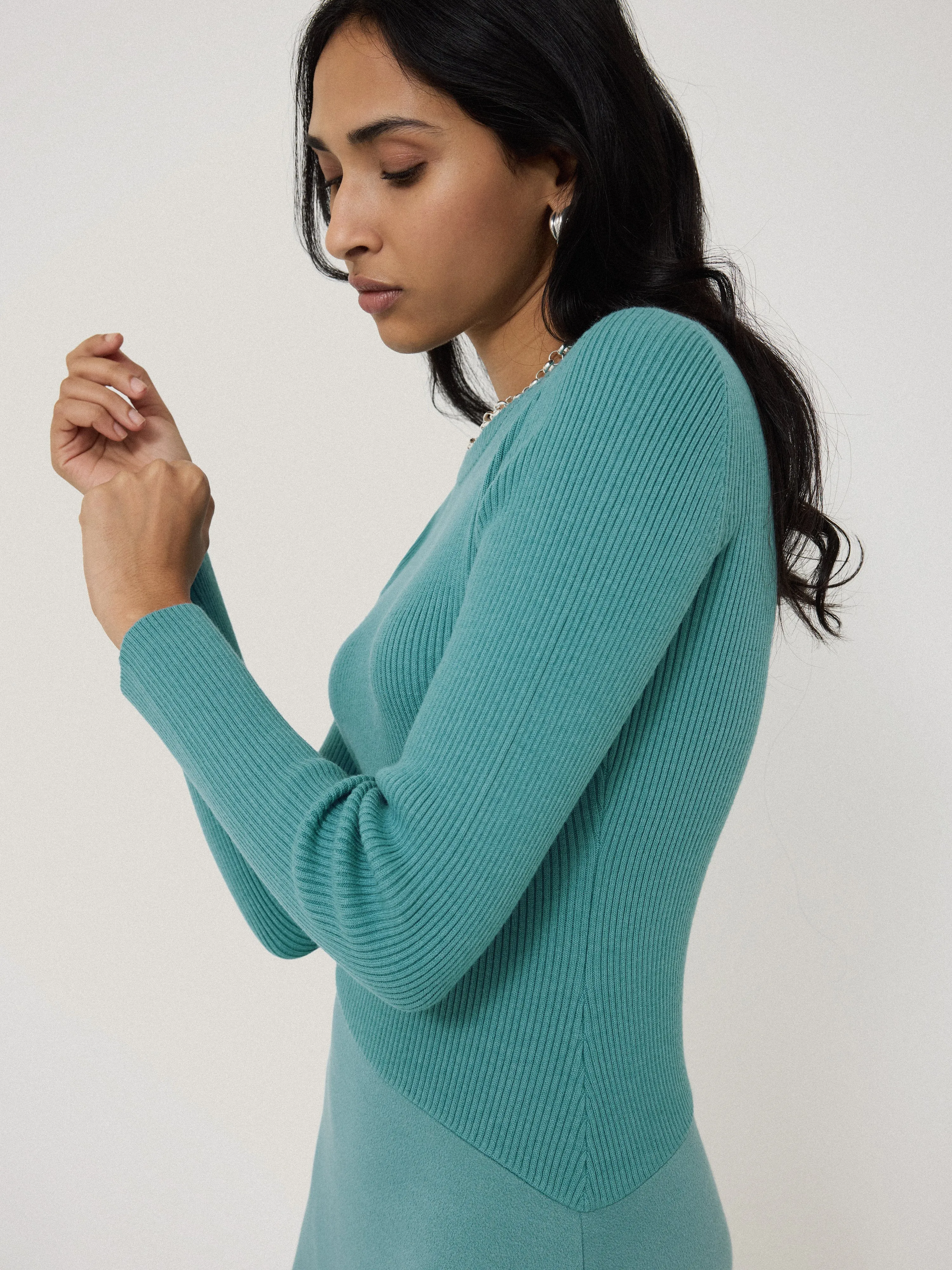 Mixed Media Panelled Dress | Blue