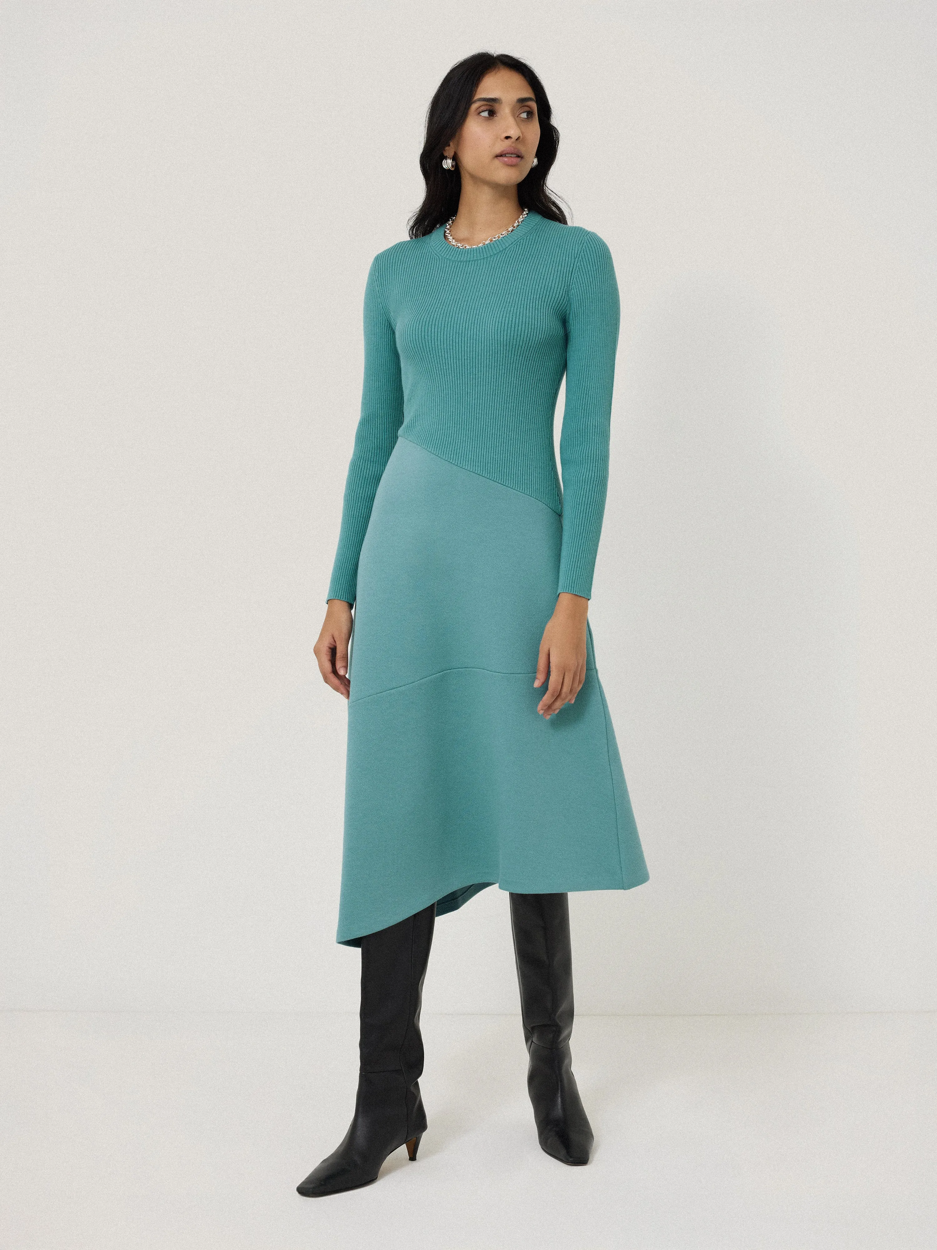 Mixed Media Panelled Dress | Blue