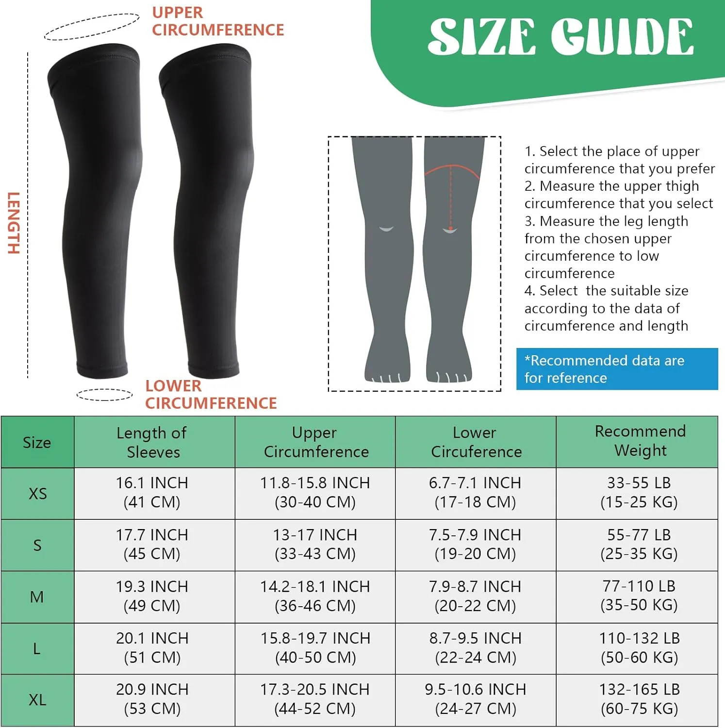 Newbyinn Kid Leg Sleeve 2 Pairs, Long Compression Leg Sleeve for Youth Boy Girl Basketball Soccer Football
