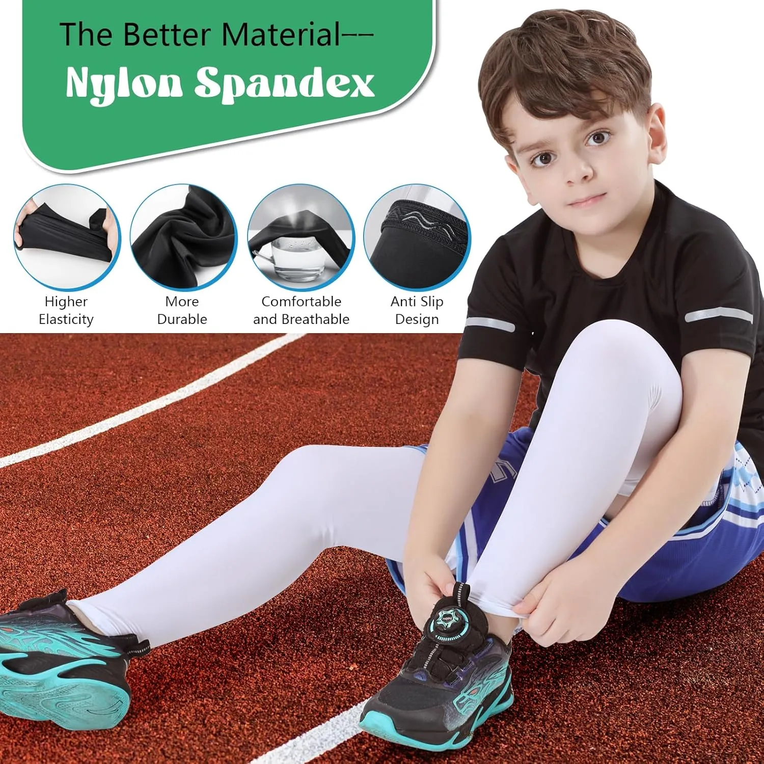 Newbyinn Kid Leg Sleeve 2 Pairs, Long Compression Leg Sleeve for Youth Boy Girl Basketball Soccer Football