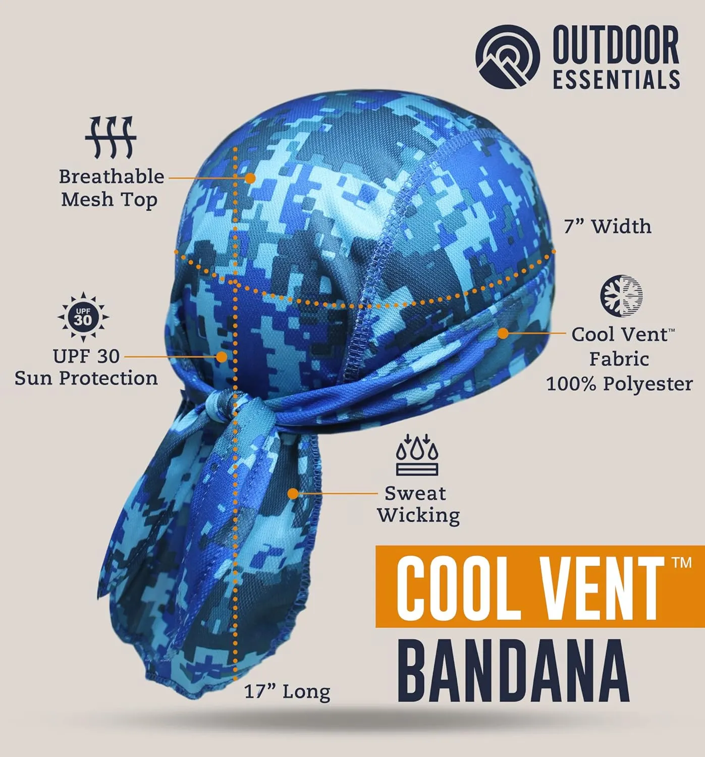 OutdoorEssentials Cooling Helmet Liner - Motorcycle Headwraps for Men - Do Rag Bandanas for Men - Bandana Skull Cap Biker Cap
