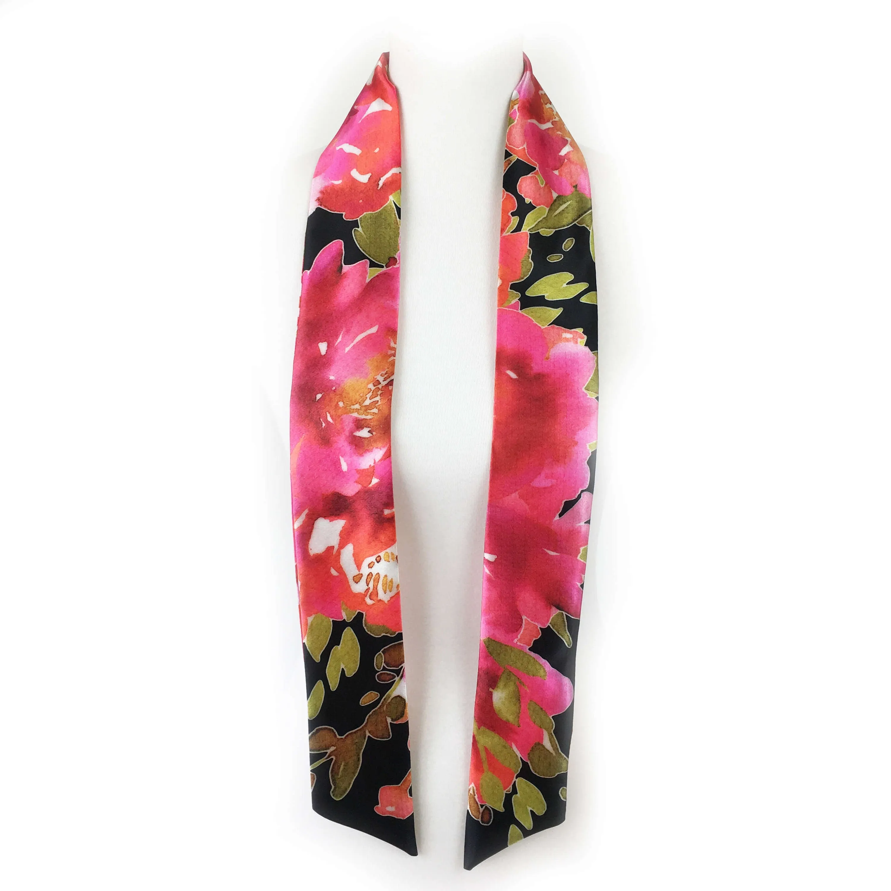 Petals Skinny Scarf,Woman Scarf, All season scarf, Lightweight Scarf,ladies scarf, artist scarf, floral scarf, satin scarf, Magenta