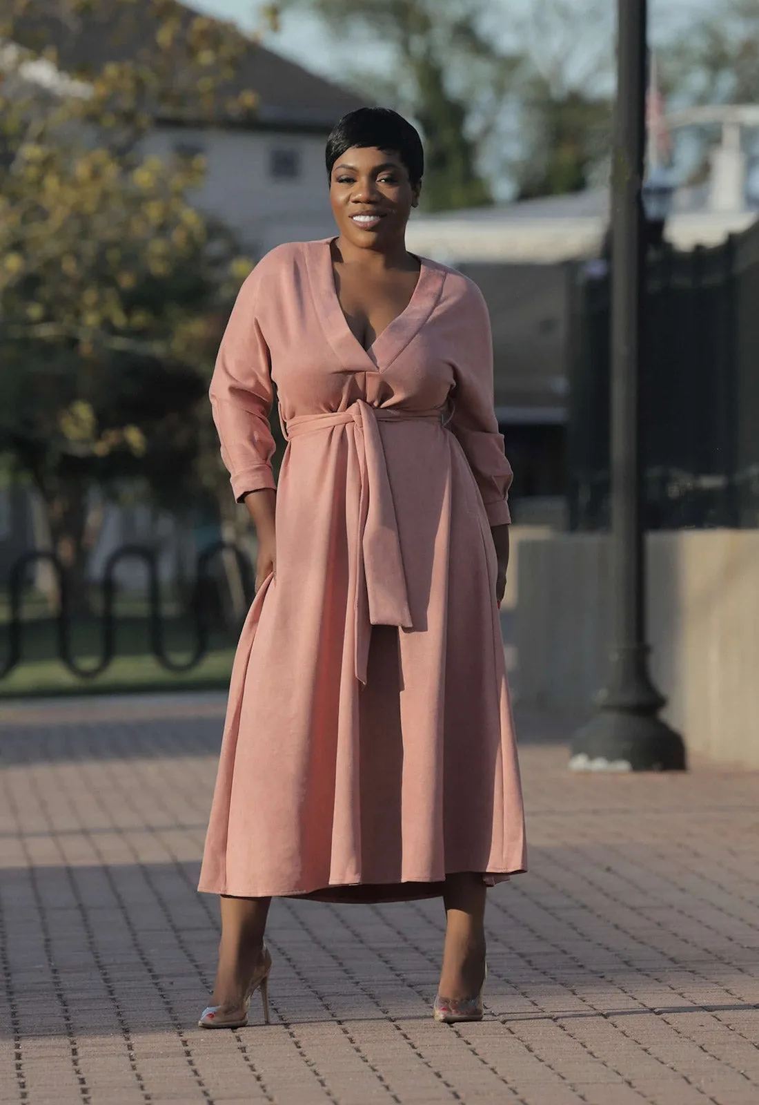 Pretty In Pink | Suede Tea Length Dress