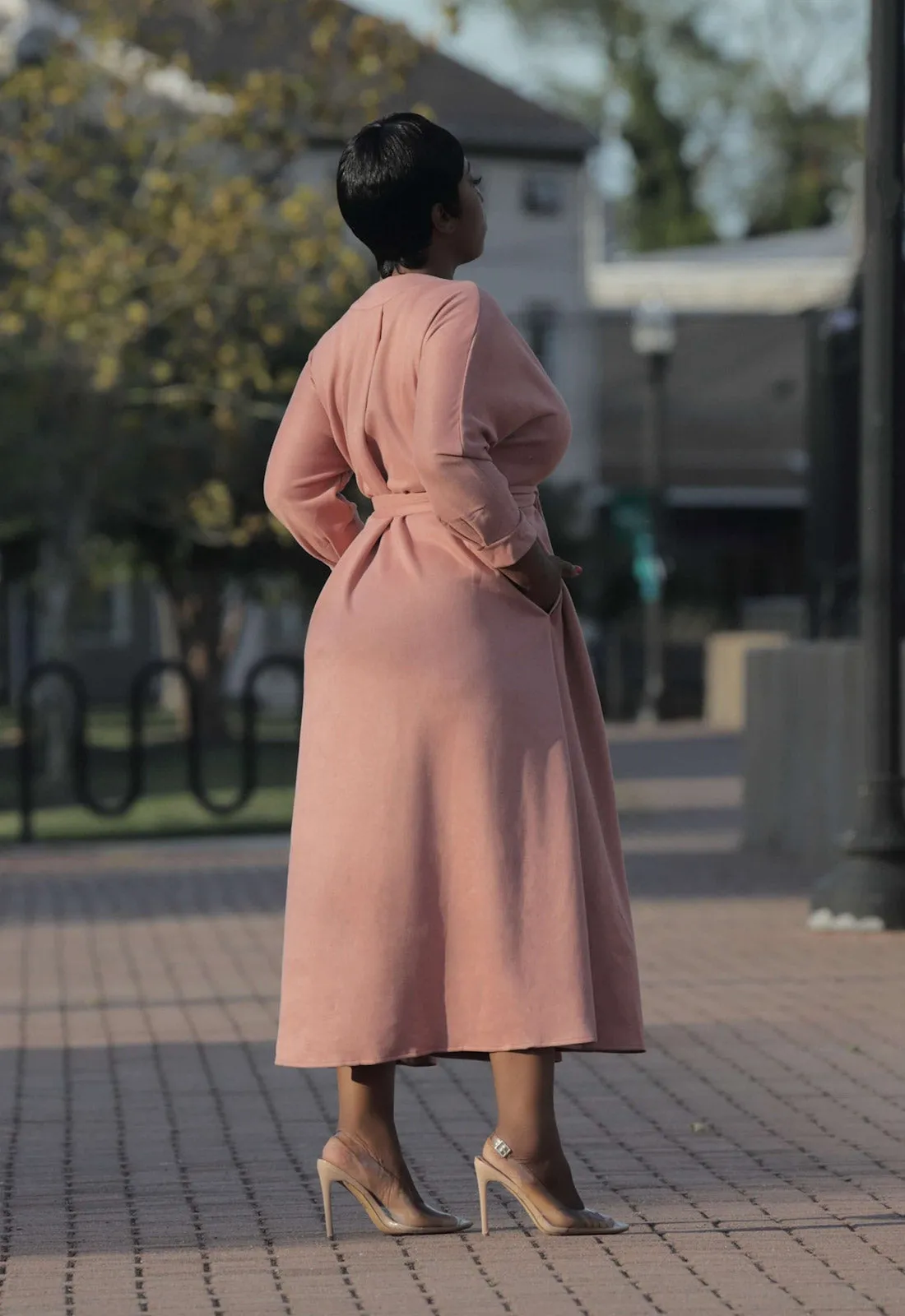 Pretty In Pink | Suede Tea Length Dress