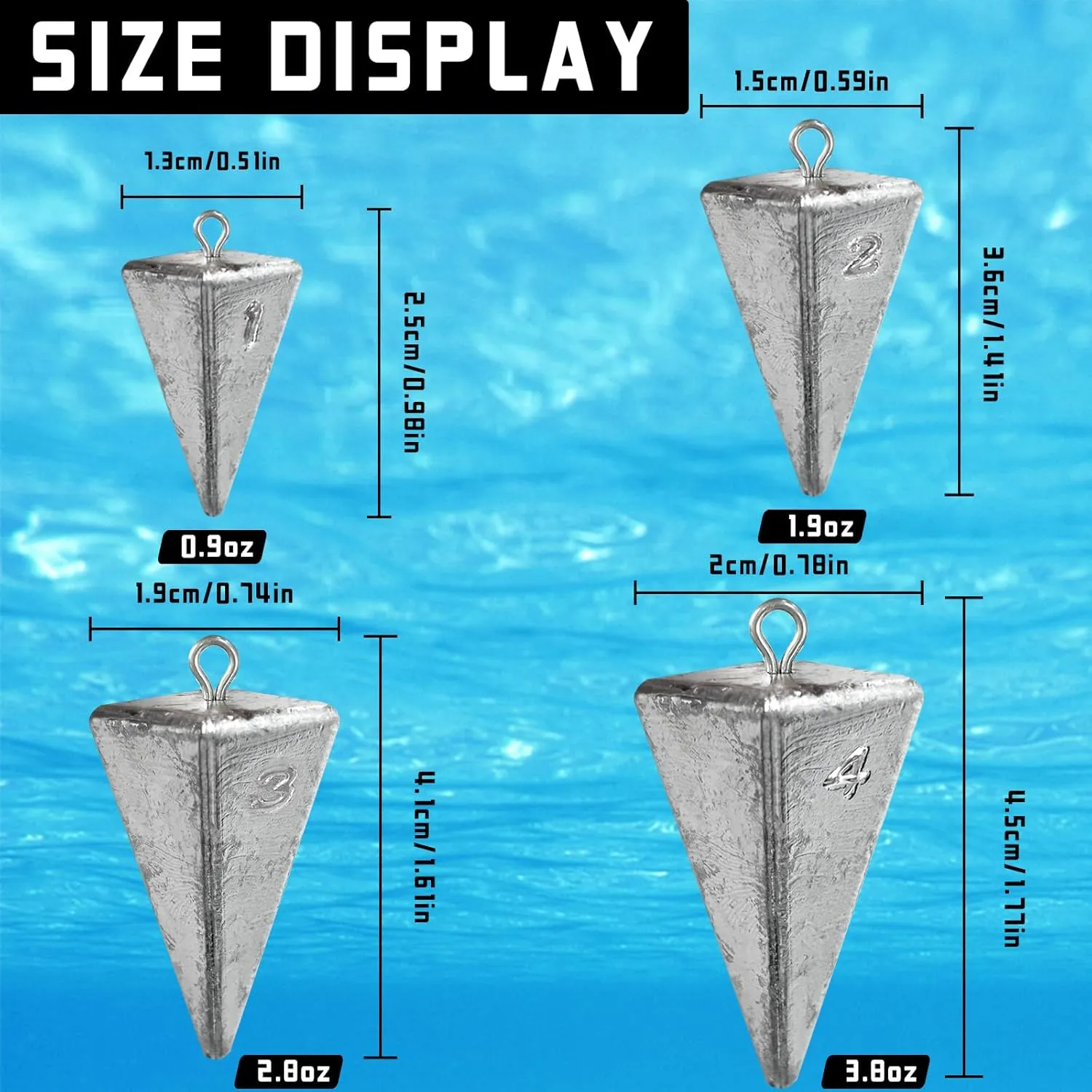 Pyramid Sinkers Fishing Weights Sinkers for Saltwater Fishing Weights Assortment Kits Fishing Gear Tackle 1oz 2oz 3oz 4oz