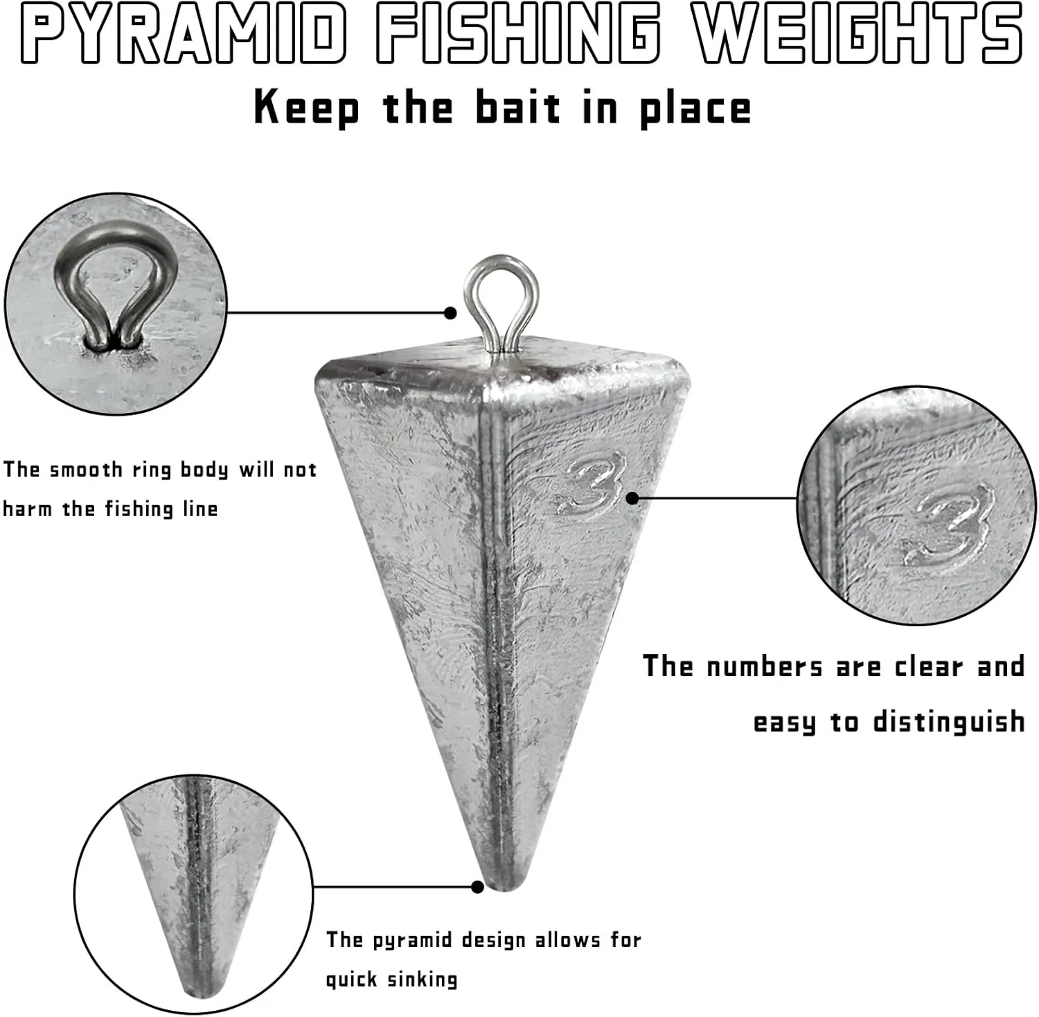 Pyramid Sinkers Fishing Weights Sinkers for Saltwater Fishing Weights Assortment Kits Fishing Gear Tackle 1oz 2oz 3oz 4oz