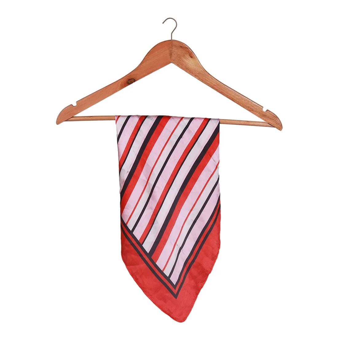Red-Bordered Pink Striped Satin Scarf