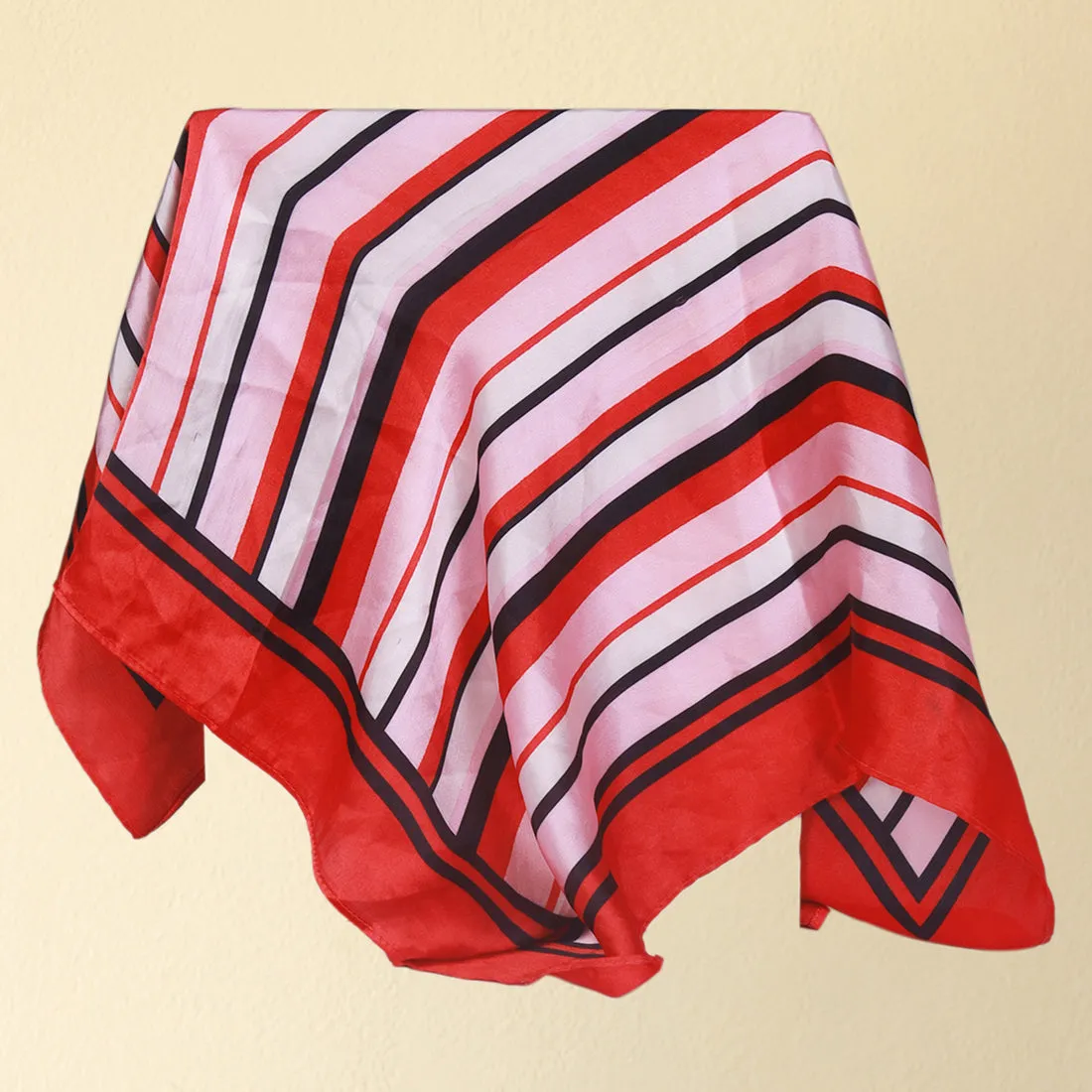 Red-Bordered Pink Striped Satin Scarf
