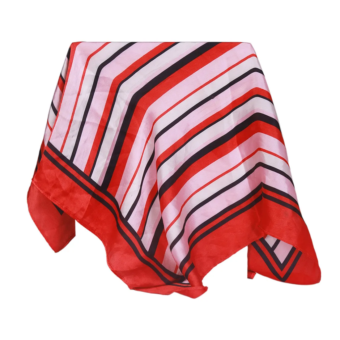 Red-Bordered Pink Striped Satin Scarf