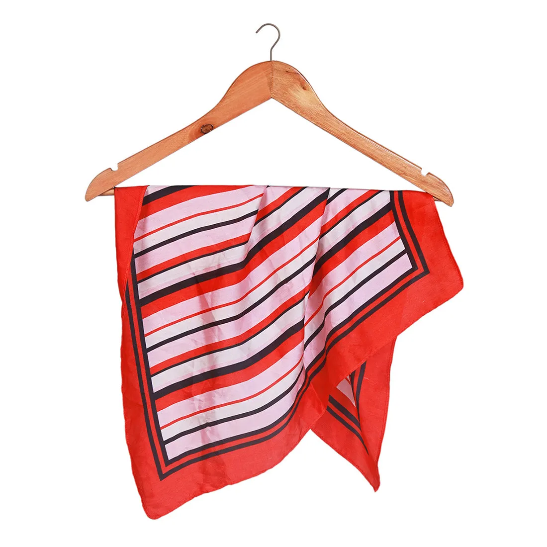 Red-Bordered Pink Striped Satin Scarf