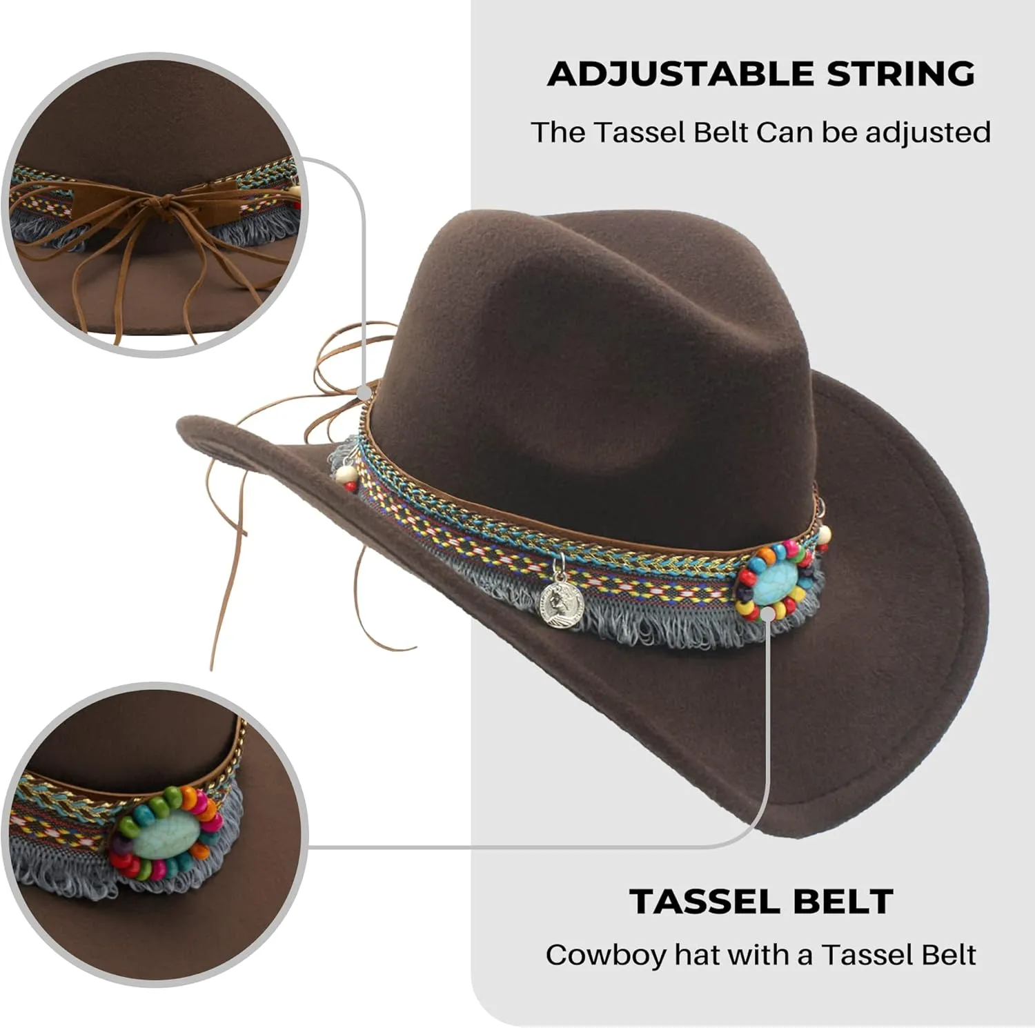 SAJUZEN Kids Cowboy hat with Bandanna, Toddler Baby Cowboy hat with Tassel Belt, Cowgirl hat for Girls