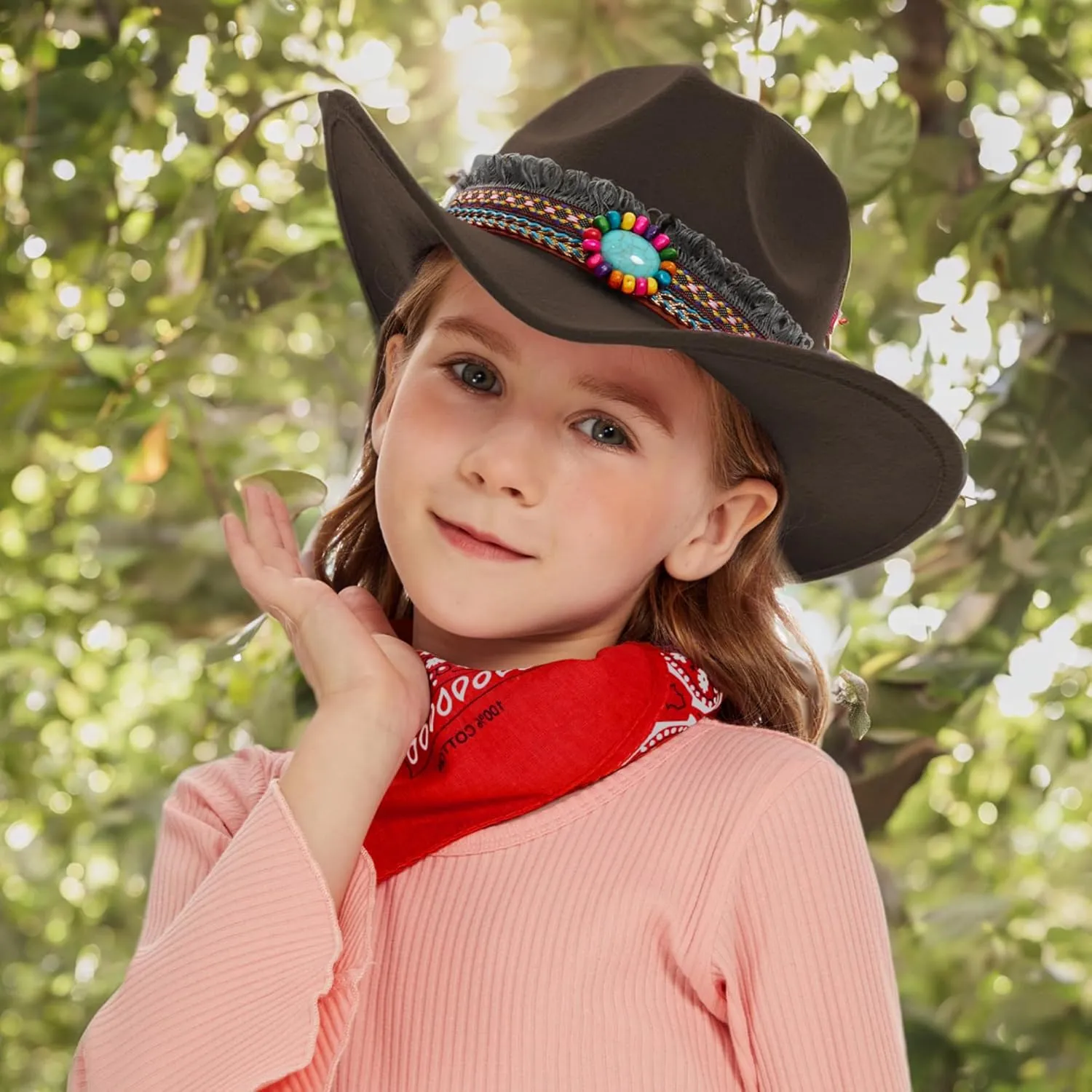 SAJUZEN Kids Cowboy hat with Bandanna, Toddler Baby Cowboy hat with Tassel Belt, Cowgirl hat for Girls