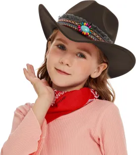 SAJUZEN Kids Cowboy hat with Bandanna, Toddler Baby Cowboy hat with Tassel Belt, Cowgirl hat for Girls
