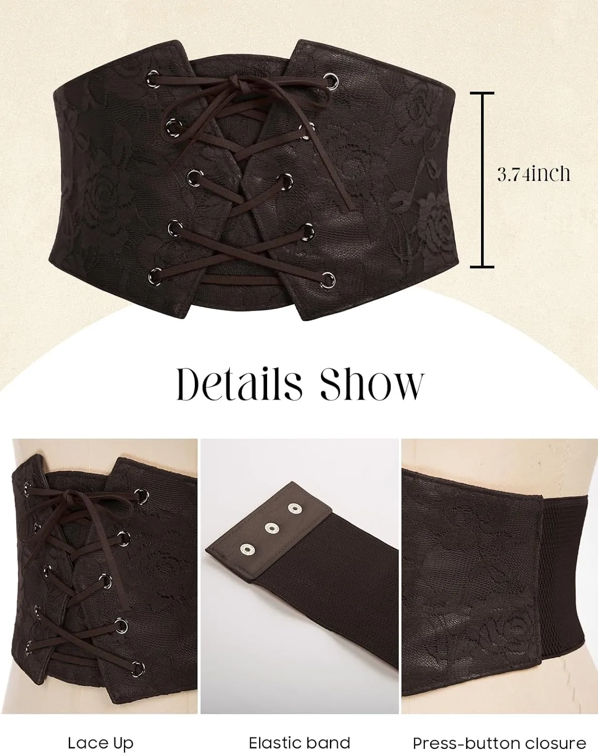 Scarlet Darkness Renaissance Corset Belt for Women Lace Overlay Front Ren Faire Corset