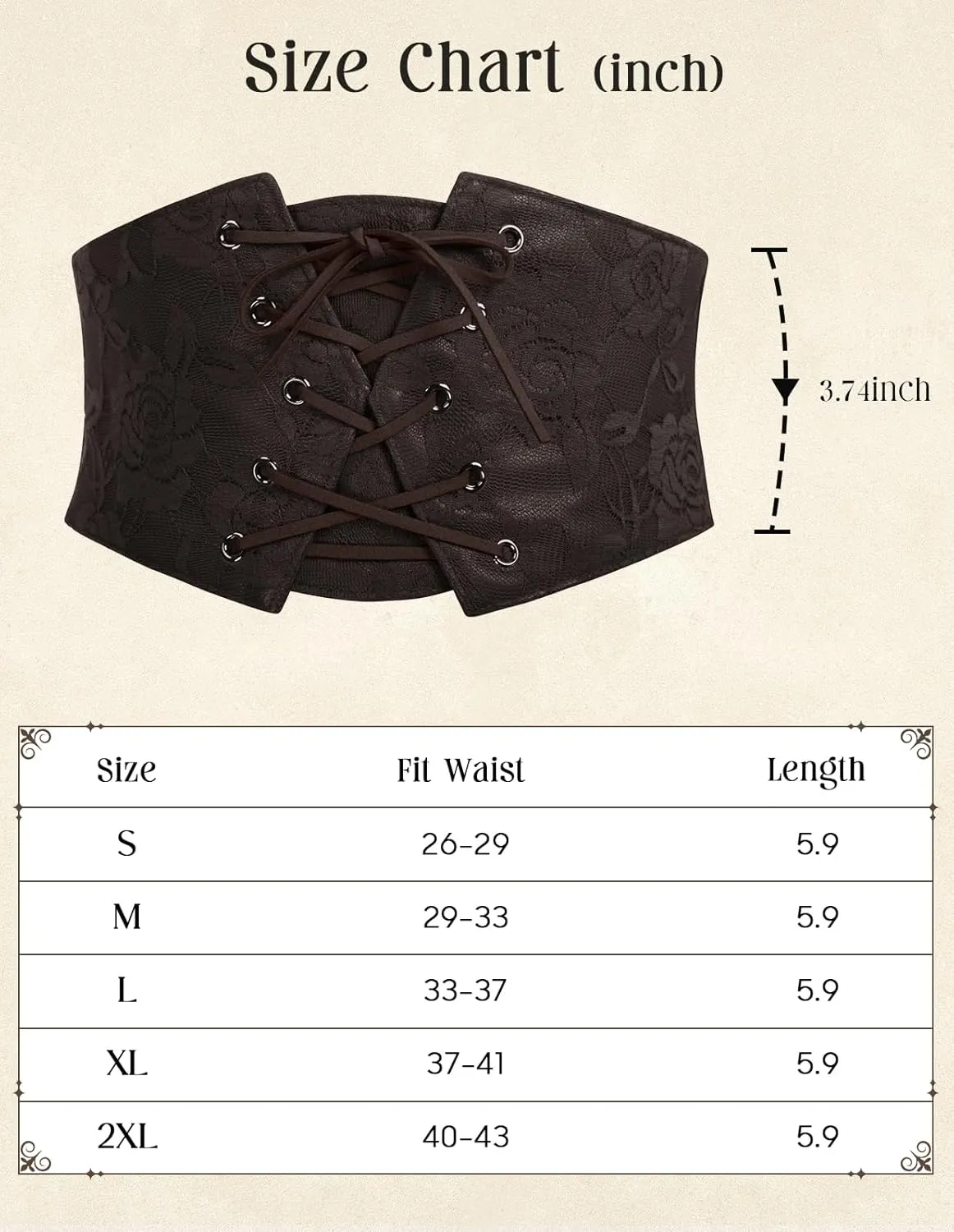 Scarlet Darkness Renaissance Corset Belt for Women Lace Overlay Front Ren Faire Corset