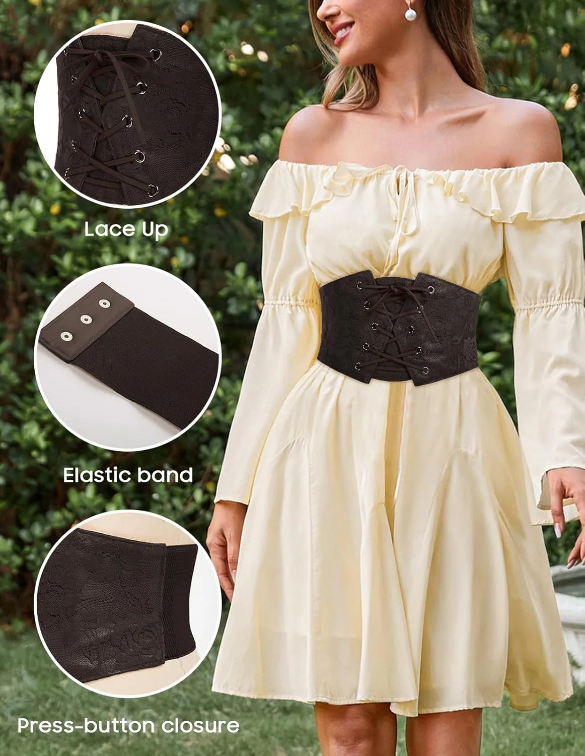 Scarlet Darkness Renaissance Corset Belt for Women Lace Overlay Front Ren Faire Corset