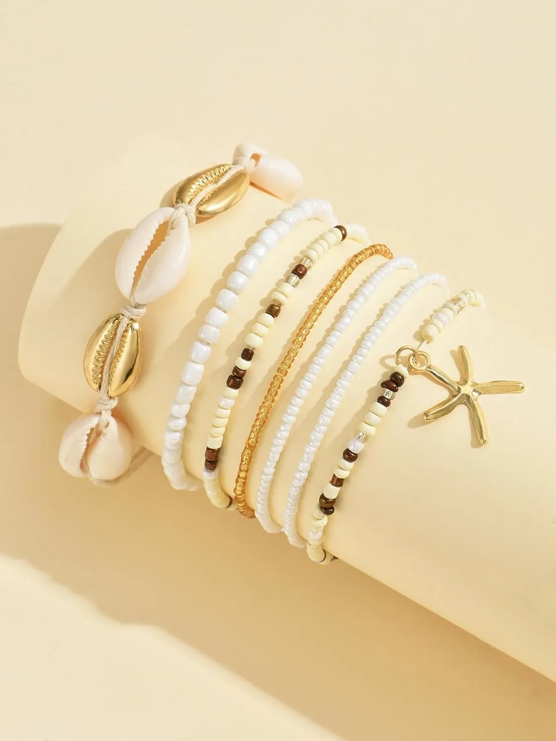 Shell Anklets Bracelet for Women Colorful Stackable Puka Shell Anklet Boho Seashell Beaded Anklet Hawaii Summer Beach Waterproof Surfer Starfish Anklets for Women
