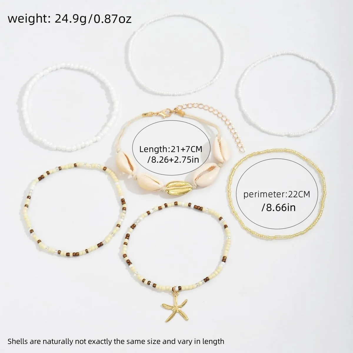 Shell Anklets Bracelet for Women Colorful Stackable Puka Shell Anklet Boho Seashell Beaded Anklet Hawaii Summer Beach Waterproof Surfer Starfish Anklets for Women