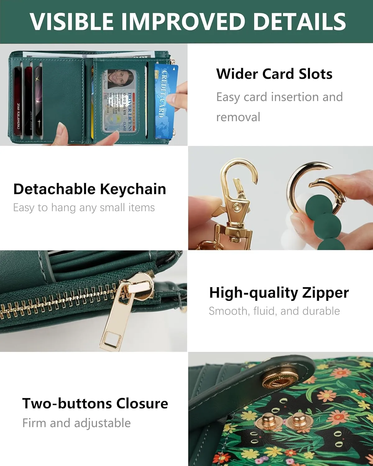 Small Wristlet Wallets for Women Keychain Wristlet Wallet RFID Blocking Key Chain Wallet With Zipper Coin Pocket,2 Id Window (Cat)