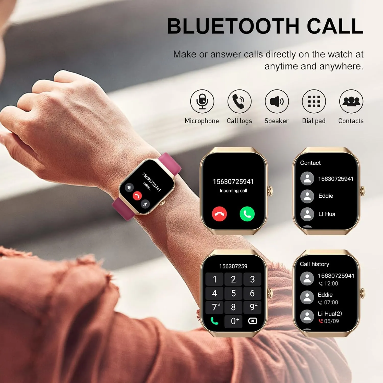 Smart Watch for Women Men, 1.96"HD Smartwatch (Answer/Make Call) with Heart Rate/Sleep Monitor/Spo2/Pedometer, 2025 Fitness Watch 113  Sport IP68 Waterproof, Activity Tracker for Android iOS Wine Red