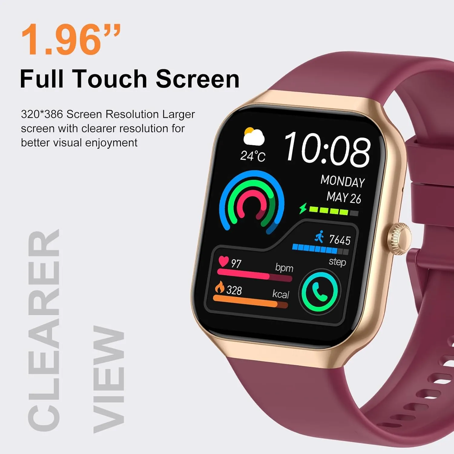 Smart Watch for Women Men, 1.96"HD Smartwatch (Answer/Make Call) with Heart Rate/Sleep Monitor/Spo2/Pedometer, 2025 Fitness Watch 113  Sport IP68 Waterproof, Activity Tracker for Android iOS Wine Red