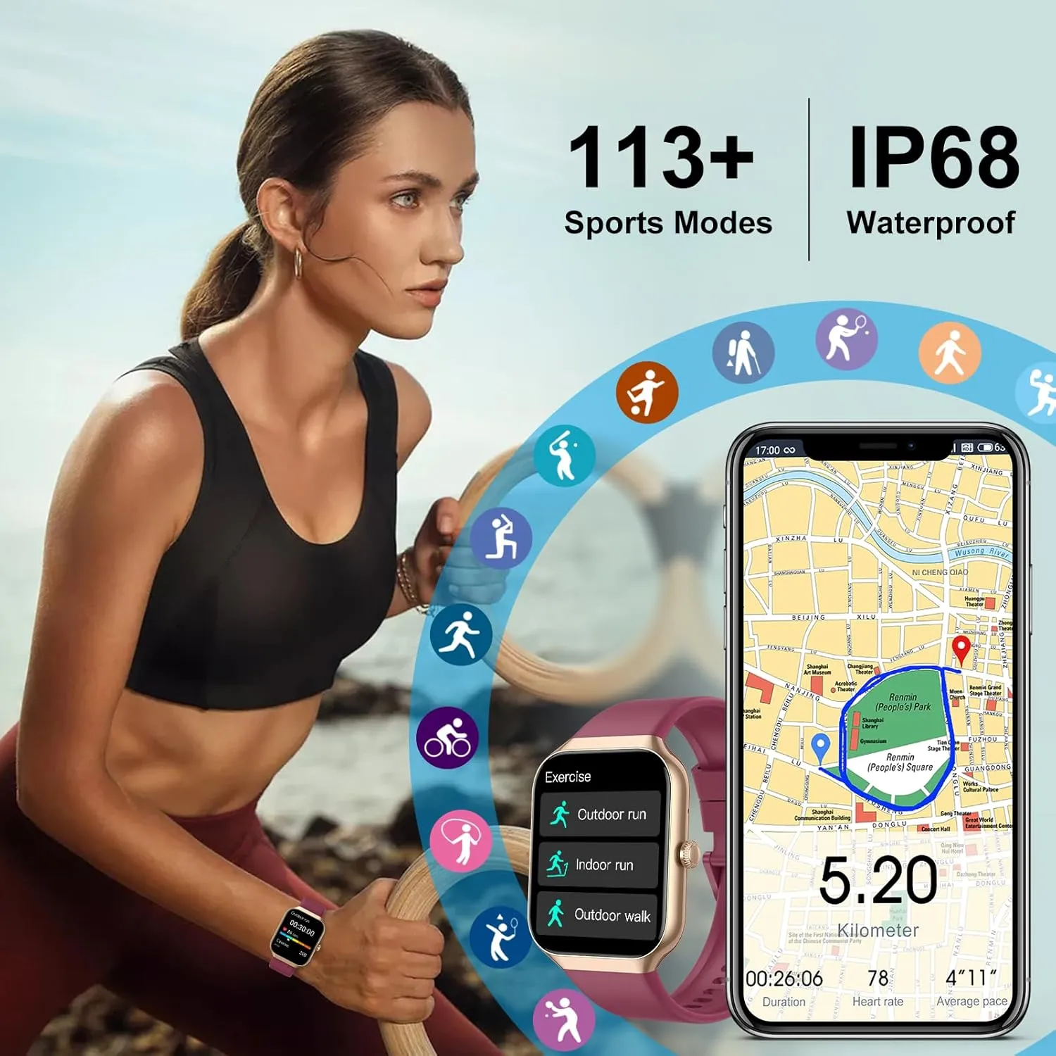 Smart Watch for Women Men, 1.96"HD Smartwatch (Answer/Make Call) with Heart Rate/Sleep Monitor/Spo2/Pedometer, 2025 Fitness Watch 113  Sport IP68 Waterproof, Activity Tracker for Android iOS Wine Red