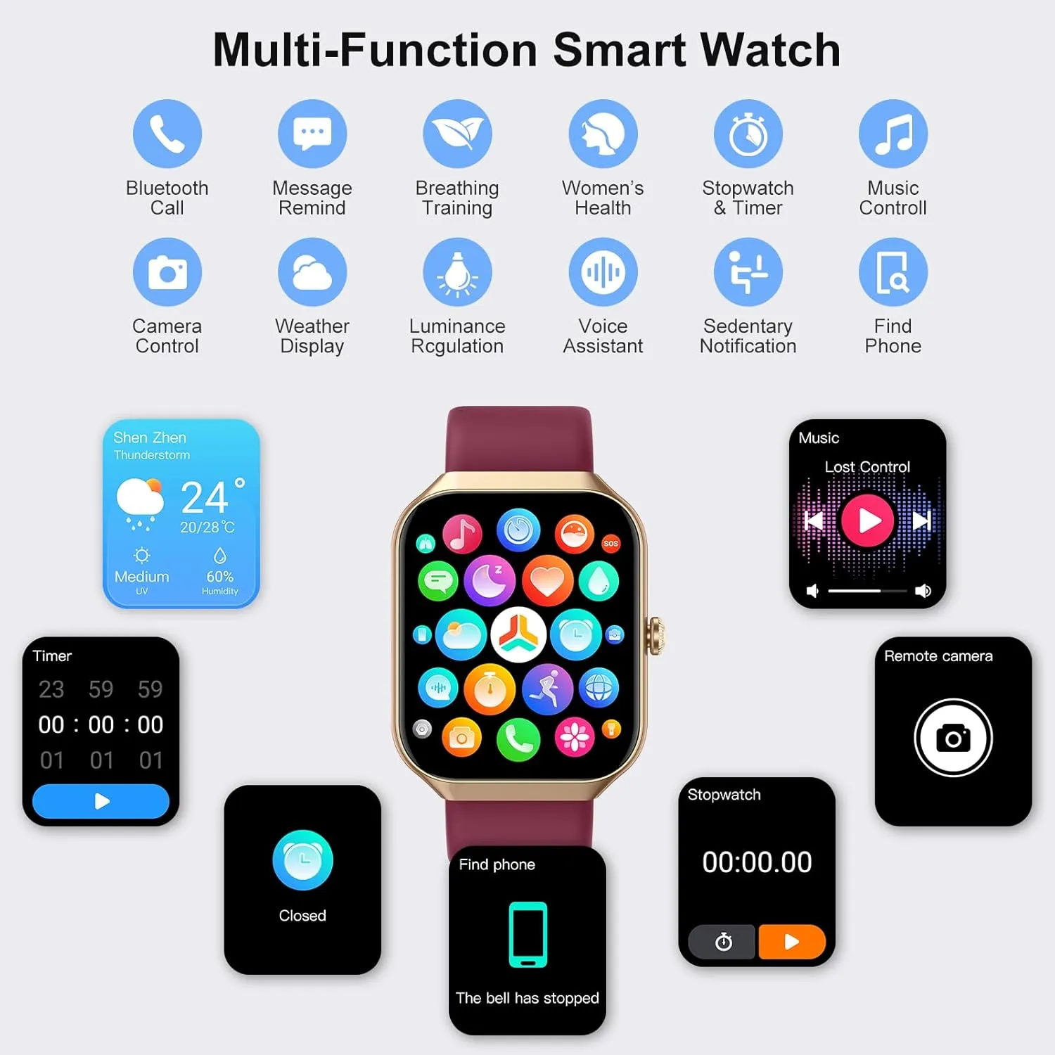 Smart Watch for Women Men, 1.96"HD Smartwatch (Answer/Make Call) with Heart Rate/Sleep Monitor/Spo2/Pedometer, 2025 Fitness Watch 113  Sport IP68 Waterproof, Activity Tracker for Android iOS Wine Red