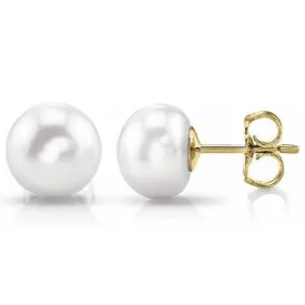 Solid 14k Yellow Gold 6MM Freshwater Pearl Studs