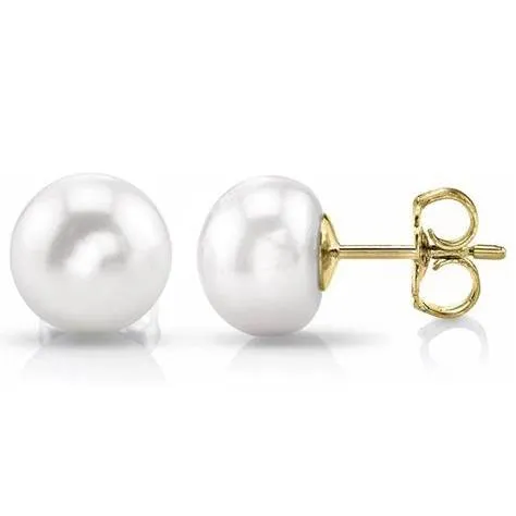 Solid 14k Yellow Gold 6MM Freshwater Pearl Studs