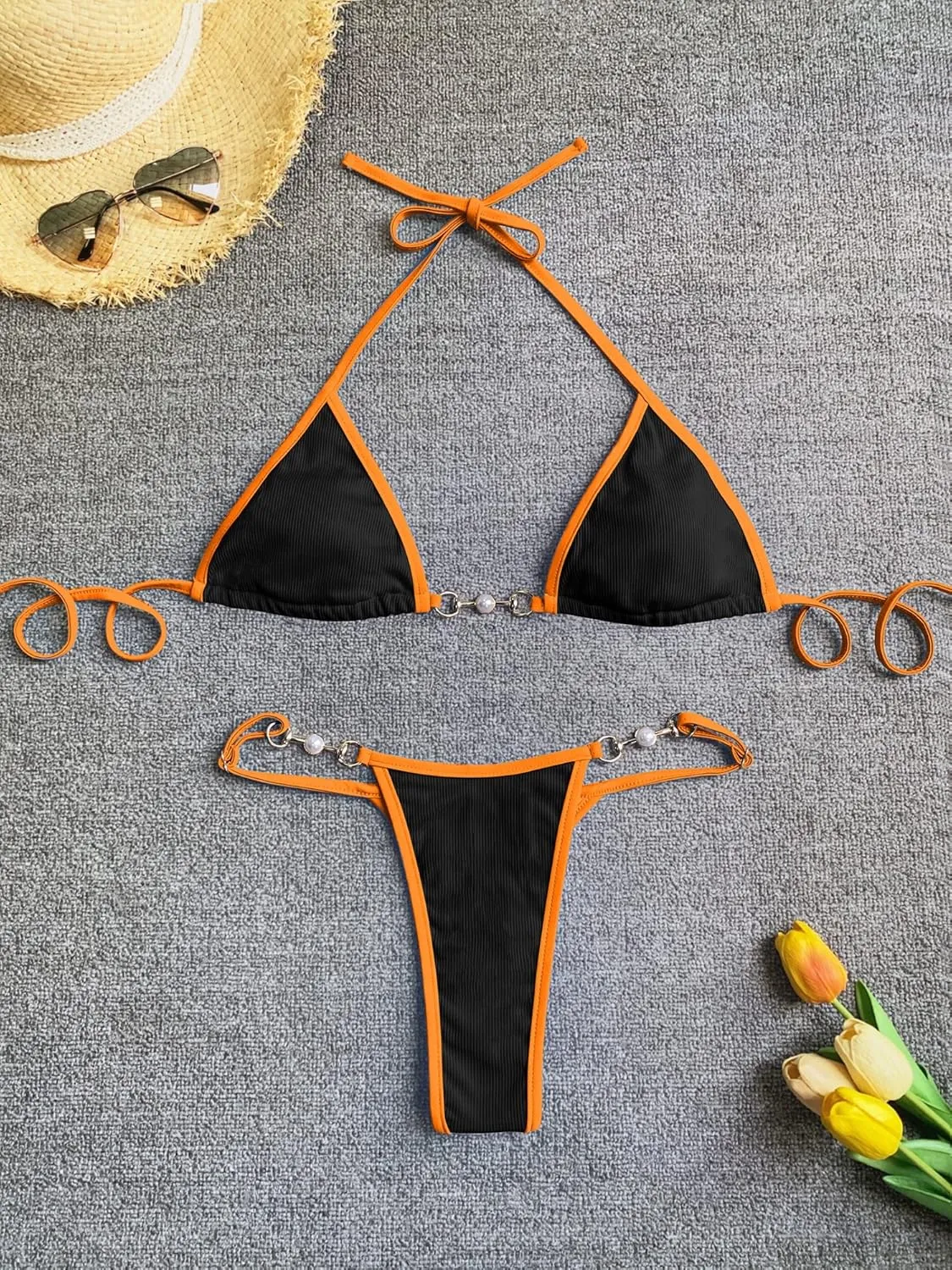 swimall Women's Triangle Thong Bikini Set Sexy Brazilian Two Piece Swimsuit Cute Bathing Suit