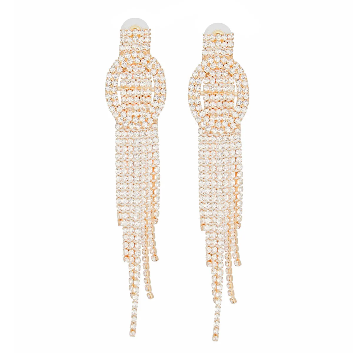 Tassel Long Gold Glam Oval Buckle Fringe Earrings