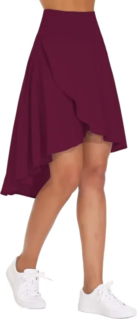 THE GYM PEOPLE Women's High Waist Wrap Ruffle Hem Asymmetric Skort High Low Flowy Midi Skirt with Shorts