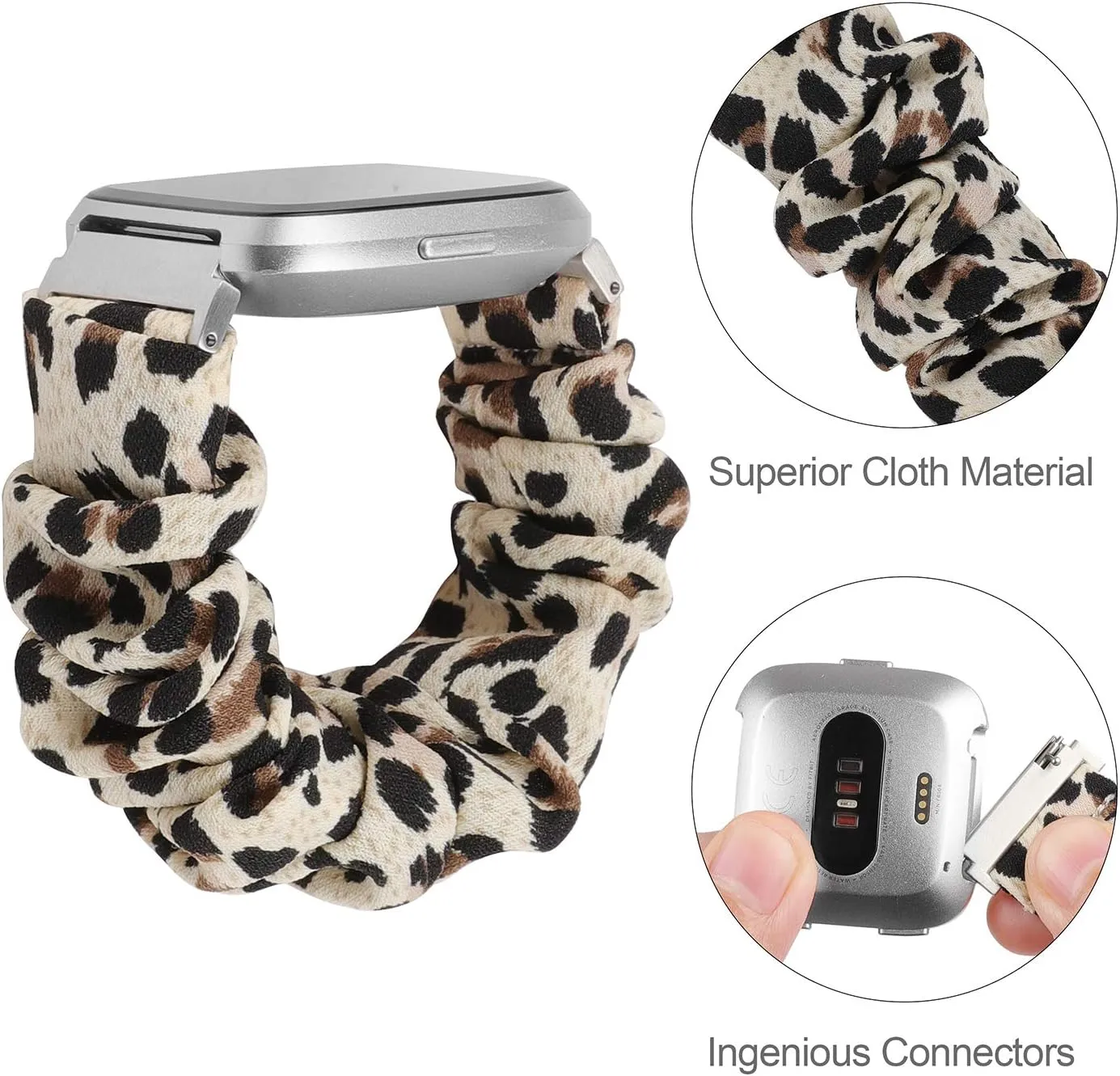 TOYOUTHS Scrunchie Bands Compatible with Fitbit Versa/Versa 2/Versa Lite Edition Watch Band Women Girl Elastic Stretch Fabric Cloth Strap Pattern Special Bracelet Wristband (Leopard, Large)