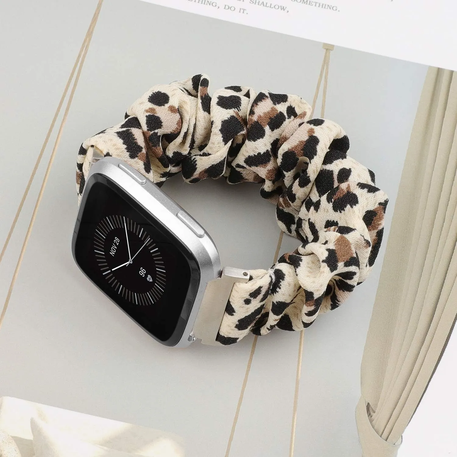 TOYOUTHS Scrunchie Bands Compatible with Fitbit Versa/Versa 2/Versa Lite Edition Watch Band Women Girl Elastic Stretch Fabric Cloth Strap Pattern Special Bracelet Wristband (Leopard, Large)
