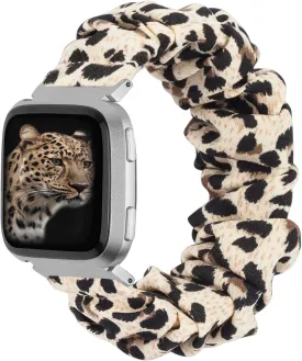 TOYOUTHS Scrunchie Bands Compatible with Fitbit Versa/Versa 2/Versa Lite Edition Watch Band Women Girl Elastic Stretch Fabric Cloth Strap Pattern Special Bracelet Wristband (Leopard, Large)