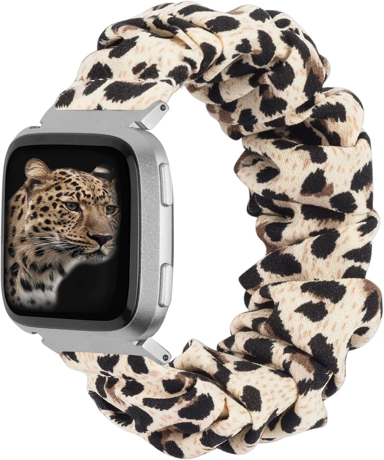 TOYOUTHS Scrunchie Bands Compatible with Fitbit Versa/Versa 2/Versa Lite Edition Watch Band Women Girl Elastic Stretch Fabric Cloth Strap Pattern Special Bracelet Wristband (Leopard, Large)