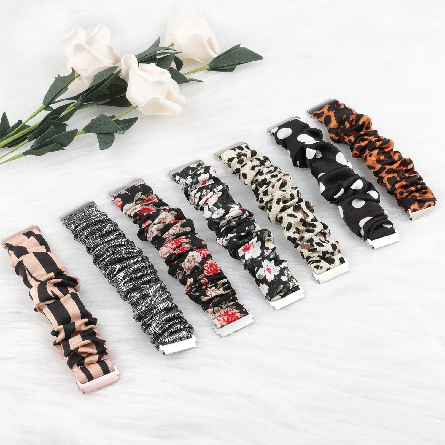 TOYOUTHS Scrunchie Bands Compatible with Fitbit Versa/Versa 2/Versa Lite Edition Watch Band Women Girl Elastic Stretch Fabric Cloth Strap Pattern Special Bracelet Wristband (Leopard, Large)