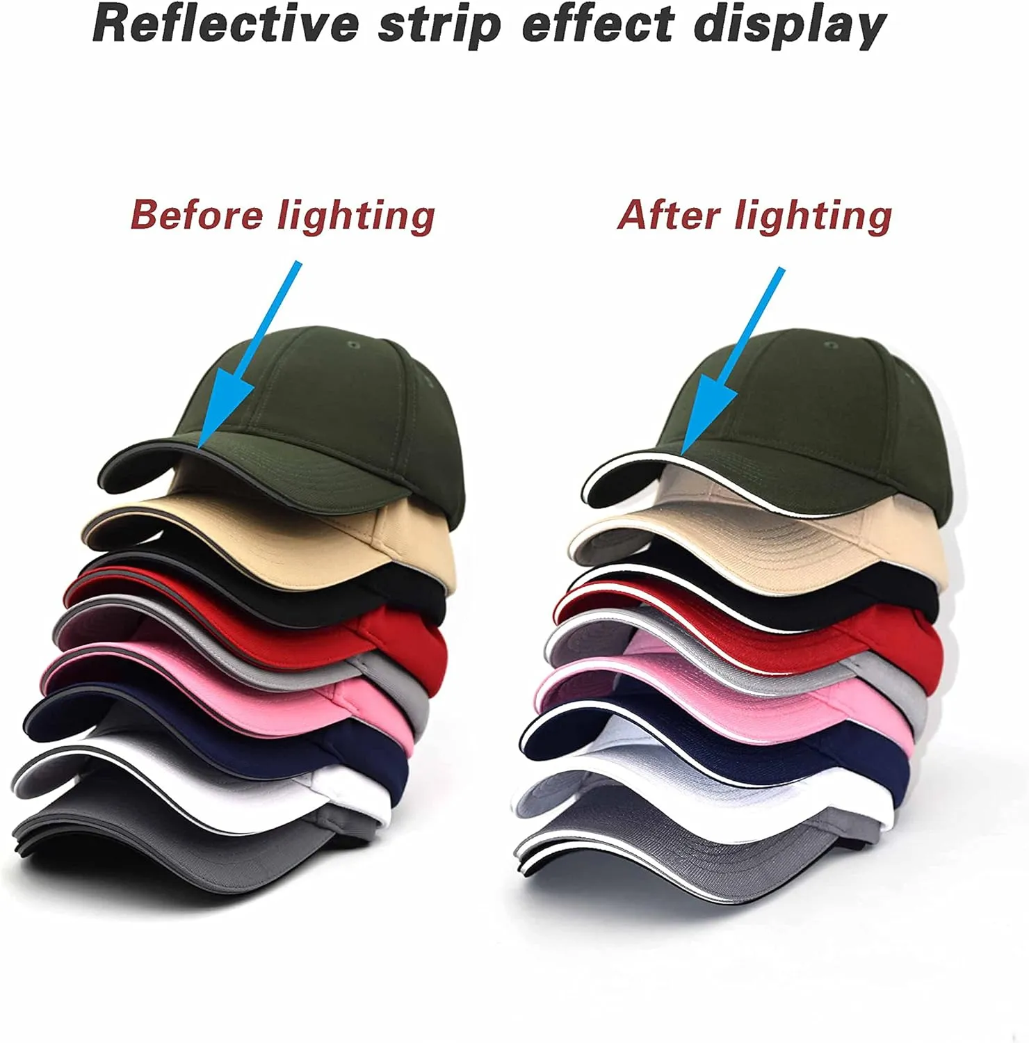 TSSGBL M,L,XL,XXL Men's Premium Plain Structured Crown Baseball Hats Adjustable Blank Ball Caps with Reflective Sandwich Brim