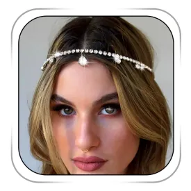 Wedding Head Chain Rhinestone Vintage Bride Headpieces Tassel Boho Bridal Headband Women Hair Accessories for Party Festival (Silver-Boho)
