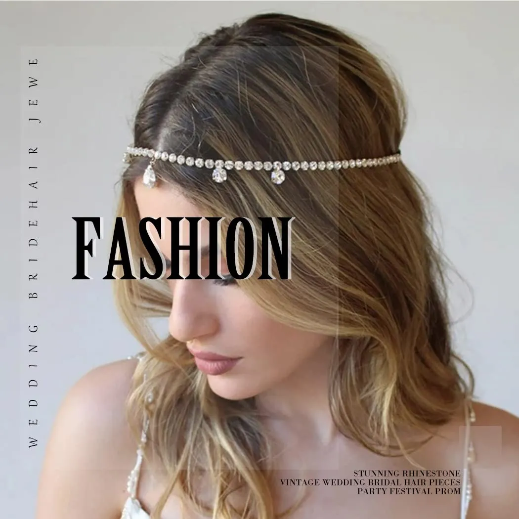 Wedding Head Chain Rhinestone Vintage Bride Headpieces Tassel Boho Bridal Headband Women Hair Accessories for Party Festival (Silver-Boho)