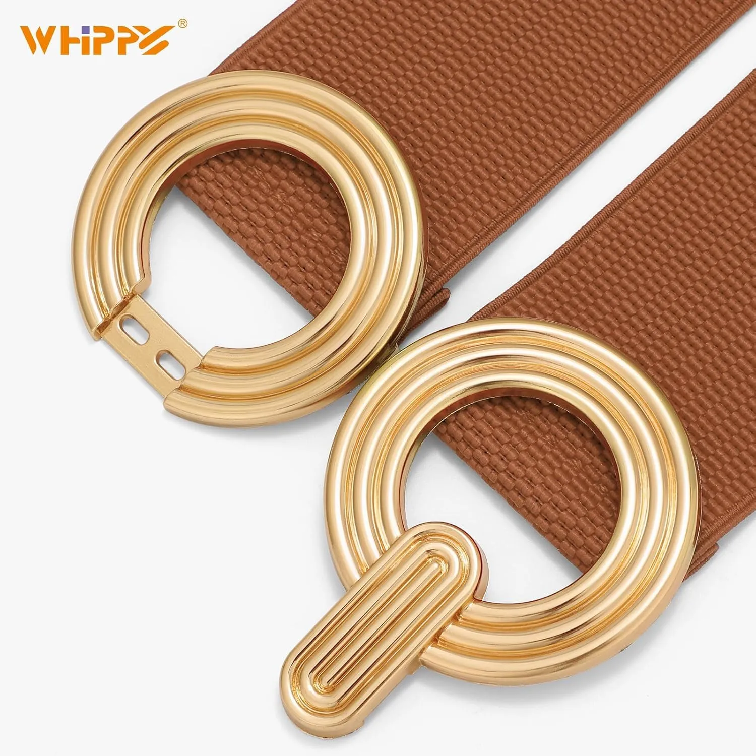 WHIPPY Women Wide Elastic Waist Belt Fashion Hollow Out Round Gold Buckle Stretchy Belt Waistband for Ladies