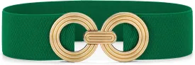 WHIPPY Women Wide Elastic Waist Belt Fashion Hollow Out Round Gold Buckle Stretchy Belt Waistband for Ladies
