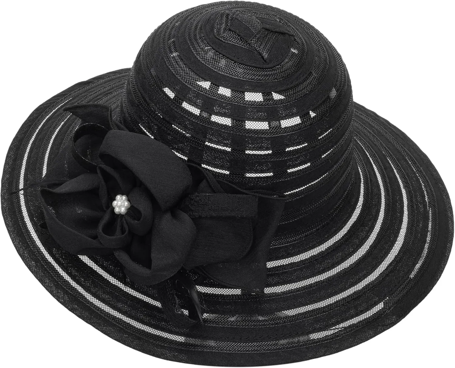 Wide-Brim Kentucky-Organza-Derby-Hat for Women Lady Tea Party Fascinators Cap Church Wedding Cap with Flower