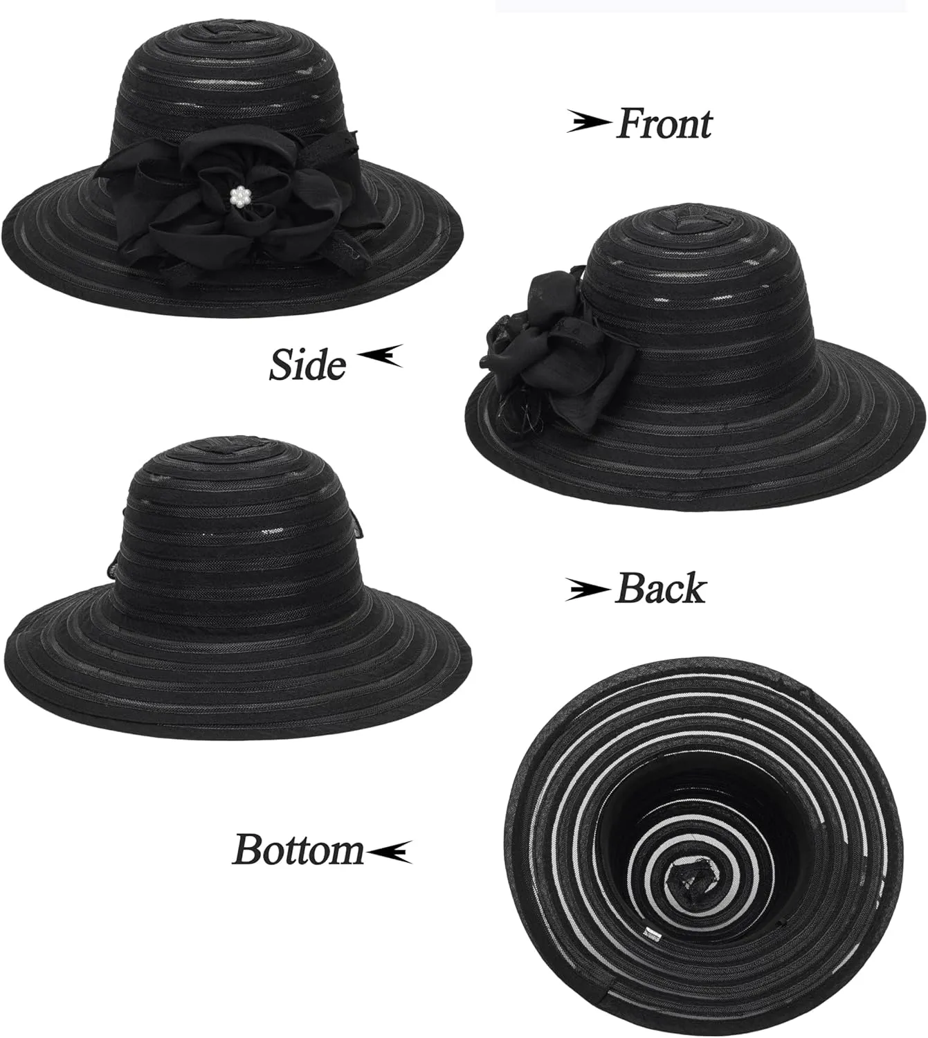 Wide-Brim Kentucky-Organza-Derby-Hat for Women Lady Tea Party Fascinators Cap Church Wedding Cap with Flower