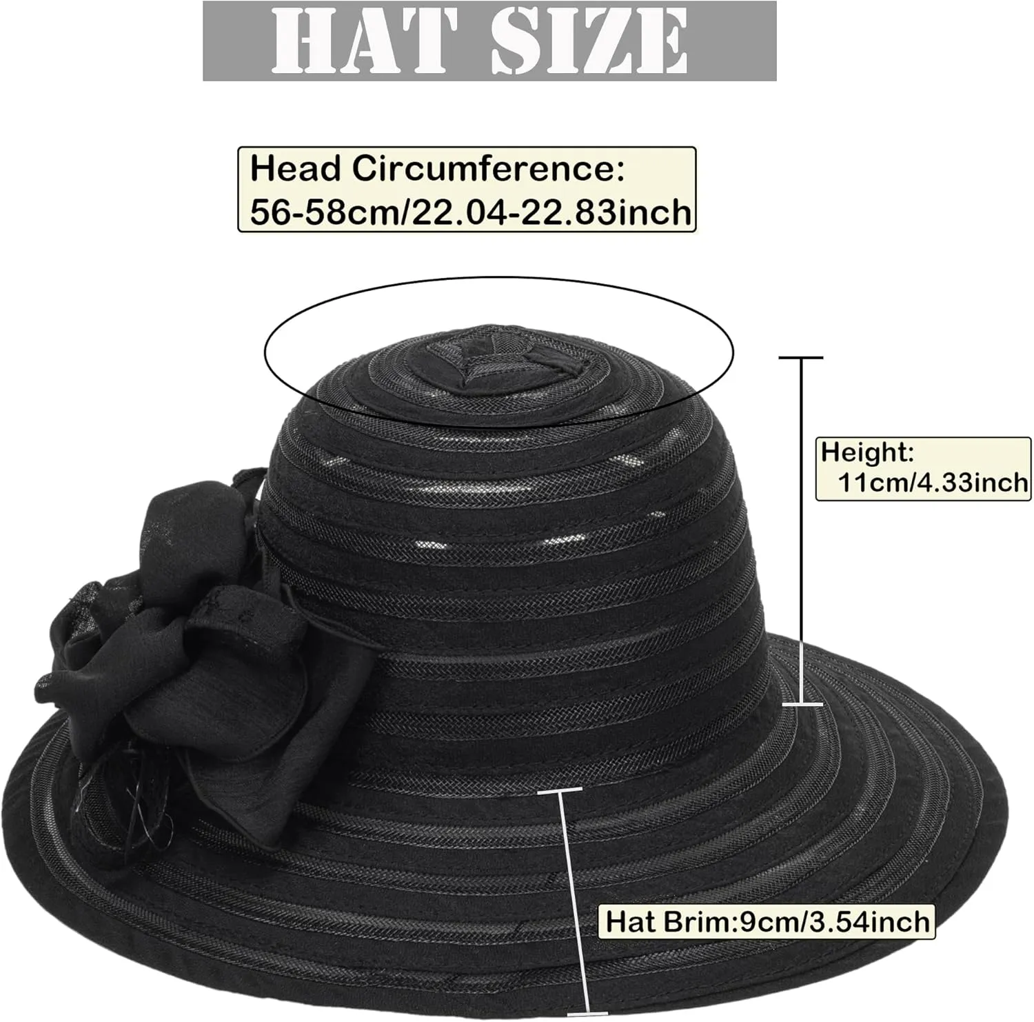 Wide-Brim Kentucky-Organza-Derby-Hat for Women Lady Tea Party Fascinators Cap Church Wedding Cap with Flower